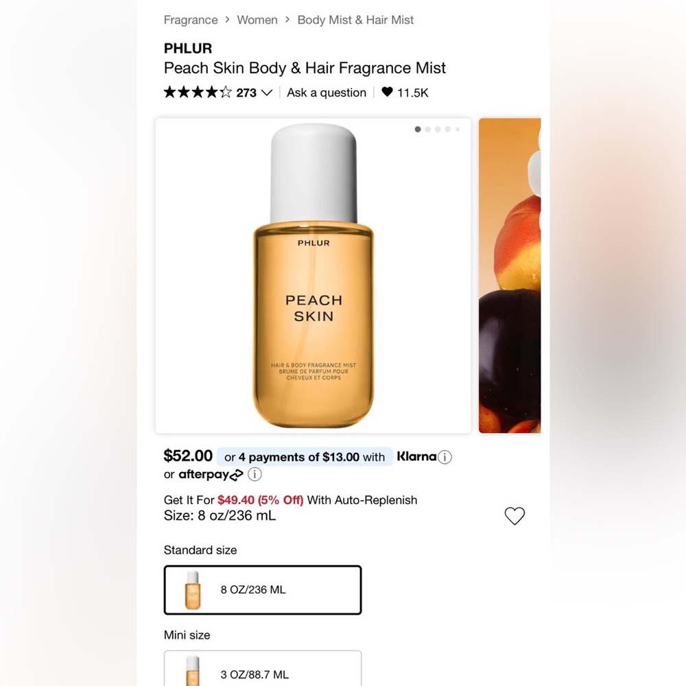 PHLUR Peach Skin Body & Hair Fragrance Mist